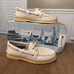 Sperry Top-Sider A/O Ice Boat Shoes Mens Size 6 Off White Leather Non-Marking - Picture 1 of 8