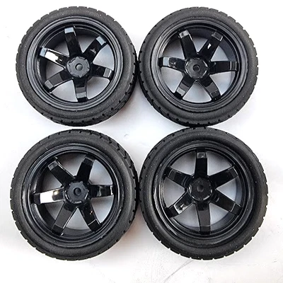 1/10 12mm Drive Hex RC Car Wheel Hard Rubber Tyres Rim Set For Drift RC Car - Image 1 of 4