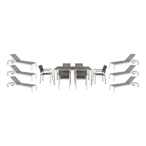 Pemberly Row 13-piece Modern Aluminum Patio Dining Set in White/Gray - Picture 1 of 20