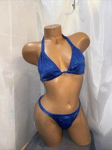 competition bikini posing suit Royal Blue hologram 32B  Cup Small Bottoms - Picture 1 of 4