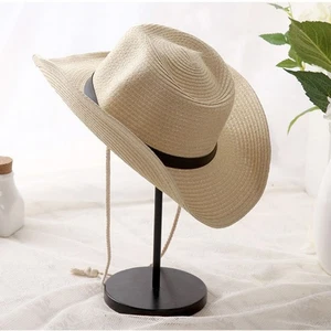 Hombres Mujeres Sombrero de Vaquero de Paja Ajustable Formable Ala Ancha Sombrero para el Sol EE. UU. - Imagen 1 de 17