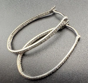 10k White Gold and 100+ Diamond Oval Hoop Earrings -  Glam! - Foto 1 di 21