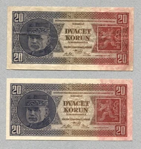 Checoslovaquia 2x20 Korun 1926 P21a&s AU - Imagen 1 de 2