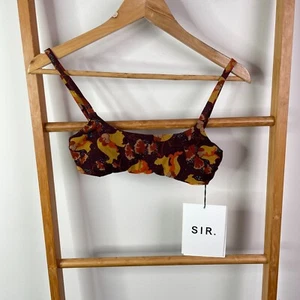 SIR Jacques Mesh Bandeau Swim Top Womens 6 Red Floral Sleeveless Lined NWT - Picture 1 of 9