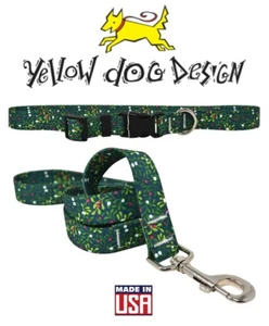 Gelbes Hunde Design WEIHNACHTEN Welpen Hundehalsband oder Leine Mistelzweig grün XS S M L - Bild 1 von 6