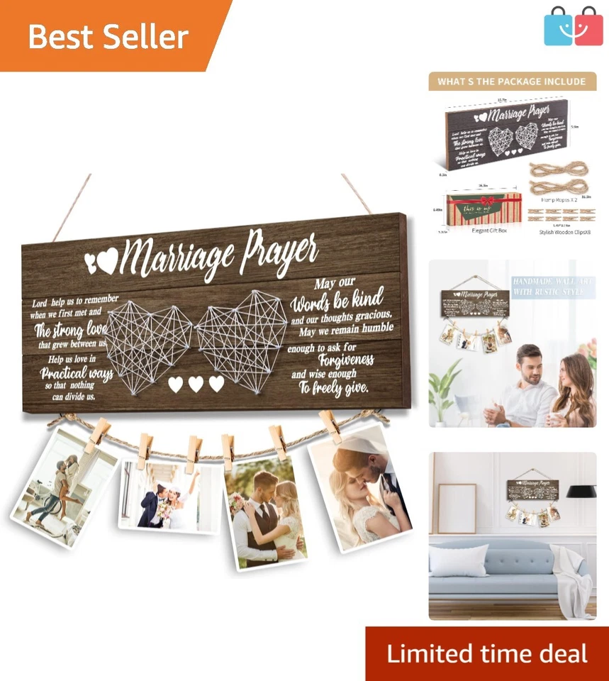 Regalos románticos de compromiso: soporte para fotos de madera envejecida con inscripción de oración Foto 1 de 4
