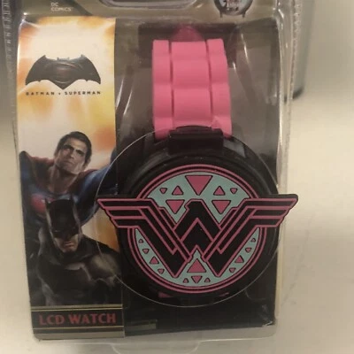 Wonder Woman Digital Watch  Flip-up Rare Batman V Superman Pink Resin Band - Image 1 of 4