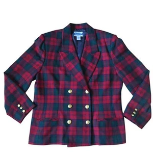 Vintage Pendleton Blazer Women's 16 Red Green Tartan Plaid 100% Virgin Wool - Picture 1 of 13