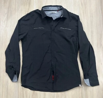 Sovereign Code Shirt Mens Large Black Long Sleeve Zip Pockets Button Up - Image 1 of 4