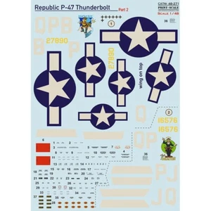Republic P-47 Thunderbolt Parte 2 CALCOMANÍAS Escala de impresión 1:48 48-271 - Imagen 1 de 4