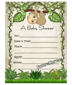 20 SLOTH BABY SHOWER INVITATIONS W/ENVELOPES - Picture 1 of 1