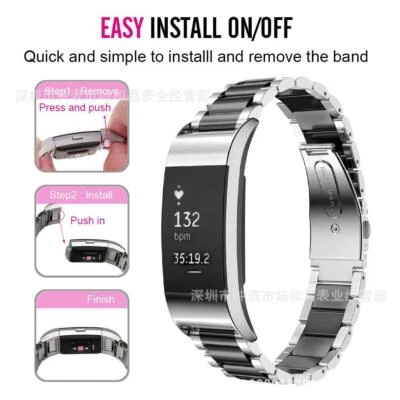 Correa de reloj Charge3 de acero inoxidable correa de metal pulsera para Fitbit Charge 4 3 Foto 1 de 4