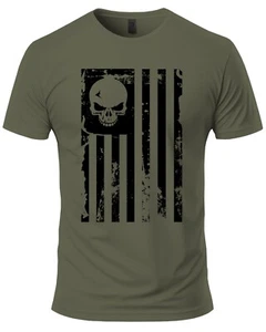 American Skull Flag Tee Patriotic Design USA T Shirt 100% Cotton - Picture 1 of 16