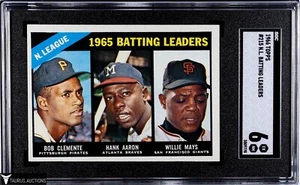 Tarjeta de béisbol 1966 Topps #215 Líderes de bateo de la Liga Nacional Clemente Aaron Mays SGC 6 EX CASI NUEVA - Imagen 1 de 2