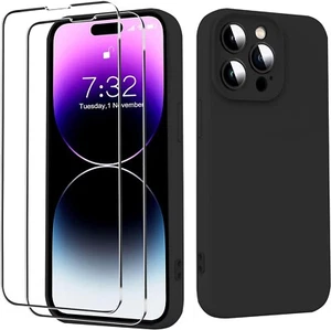 Pour Apple IPhone 14 PRO Max Coque gel silicone matte NOIR + 2 verre trempé - Photo 1 sur 1