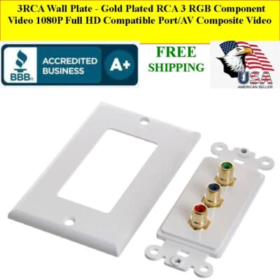 3RCA Wall Plate - Gold Plated RCA 3 RGB Component Video 1080P Full HD Compatible - Image 1 of 4