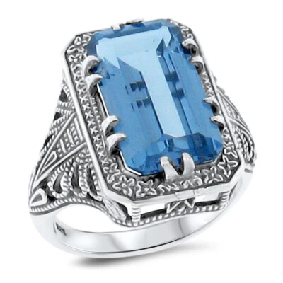 ANILLO DECORATIVO ESTILO ANTIGUO PLATA ESTERLINA 925 4,5 QUILATES SIM AGUAMARINA 120z Foto 1 de 3