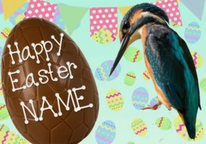 Kingfisher Bird Happy Easter Personalised Greeting Card A5 Chocolate Egg EE154 - Picture 1 of 1