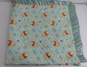 Vintage Winnie the Pooh Flannel Blanket with Satin Trim Homemade Baby Quilt Warm - Picture 1 of 14