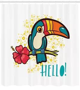 Hello Shower Curtain Fabric Bathroom Decor Set with Hooks 4 Sizes Available - Picture 1 of 22