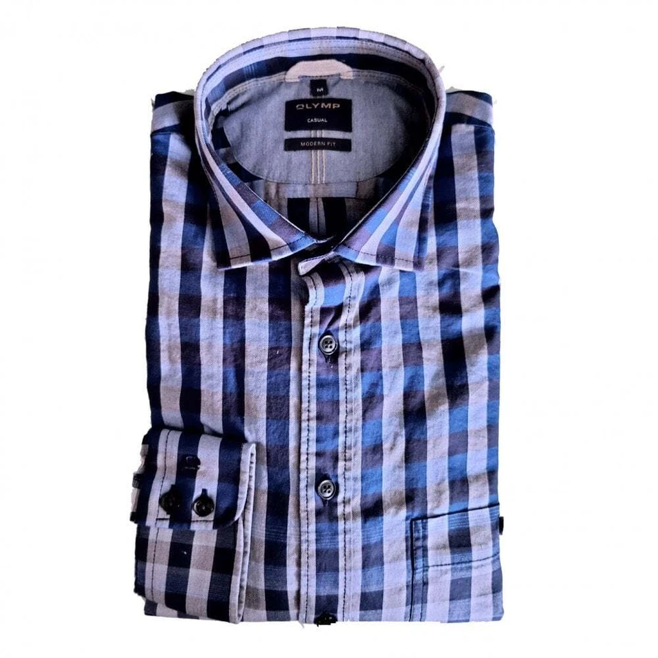 Mens Olymp Men's Long Sleeve Navy Check Shirt - Image 1 of 1