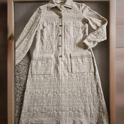 TANNEL KNITS VTG 60's/70's ½ Button Down Long Sleeve Beige Size 14 Dress    CB5  - Image 1 of 4