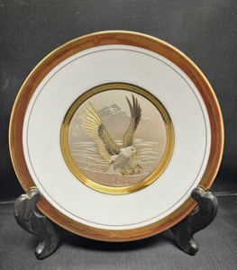 Art of Chokin Vintage 24KT Bald Eagle Gold Plate and Rim Artist Markings 6" - Picture 1 of 4