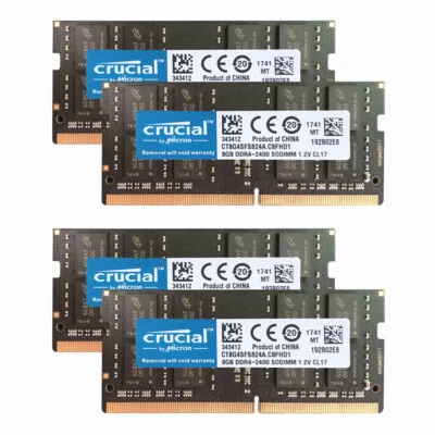 Crucial 4x8GB 2Rx8 PC4-2400T DDR4 19200Mhz 260Pin SODIMM Laptop Memory NonEcc - Image 1 of 4