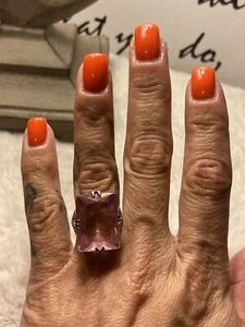 Anillo de plata piedra cuadrada rosa plata 925 talla 4,75 - Imagen 1 de 7
