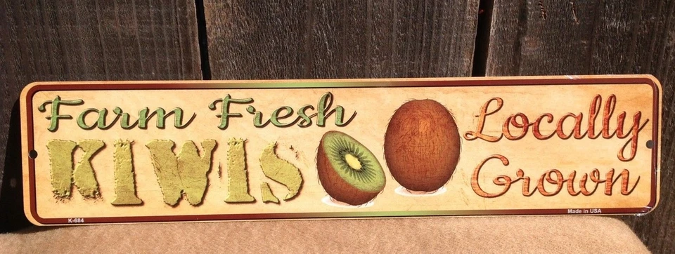 Mini letrero de metal de mercado callejero de kiwis frescos de granja cultivados localmente de 18" x 4" Foto 1 de 1