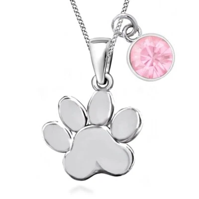 Tierpfote Pfote Rosa Zirkonia Anhänger Kette 925 Silber Halskette Kinder Mädchen - Bild 1 von 2