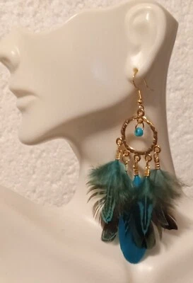 Pendientes de plumas Bohemian Radiance de 3 pulgadas dos tonos azul toque de naturaleza Foto 1 de 3