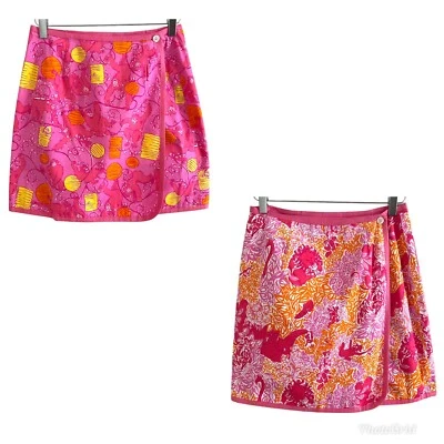 Falda envolvente floral rosa vintage Lilly Pulitzer 10P reversible preppy costera Foto 1 de 4