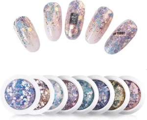Micup Holographic Nail Art Sticker Kit Iridescent Nail Sequins Mermaid Colorful - Picture 1 of 7