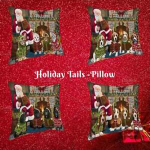 Christmas Cozy Fire Holiday Tails Dog Cat Pet Photo Throw Decorative Pillow