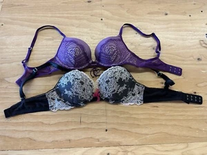 Victoria's Secret Sujetador Mujer 32A Paquete Conjunto de 2 Sexy Encaje Negro Púrpura Lencería - Imagen 1 de 6