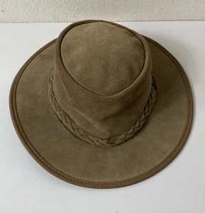 DISTRESSED Barmah Hat Australia L Squashy Kangaroo Leather Wide Brim Tan Vintage - Picture 1 of 16