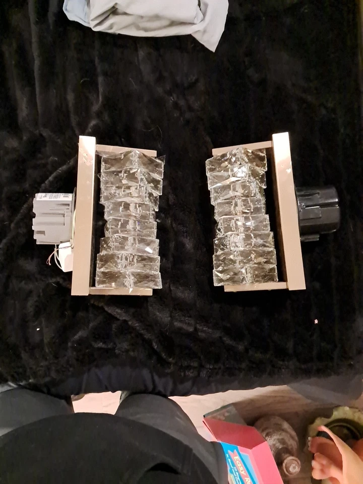 Aplique de pared de cristal laminado pequeño dorado 12" juego de 2 Foto 1 de 4