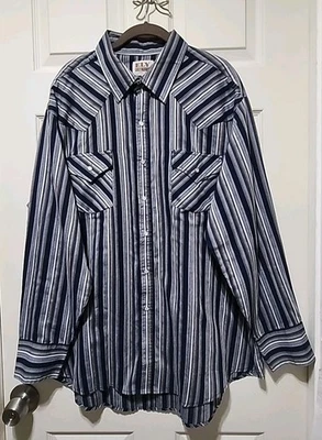 Camisa occidental de manga larga a rayas azul/marrón azul perla XXL de Ely Cattleman para hombre Foto 1 de 4
