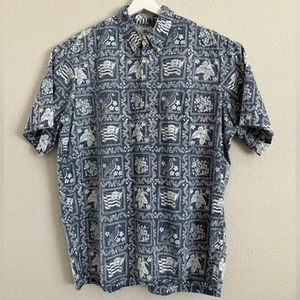 Reyn Spooner Kloth Hawaiian Aloha Floral Lahaina Sailor Popover Shirt XXL Blue - Picture 1 of 11