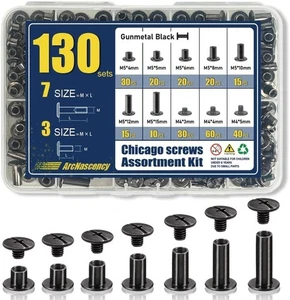 130 Sets schwarz Chicago Schrauben Kit M4 M5 Bindenieten für Ledergürtel Buch DIY - Bild 1 von 6