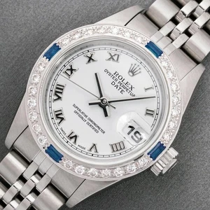 Rolex Lady Datejust Steel and 18K Gold White Roman Diamond Sapphire Bezel Watch  - Picture 1 of 9