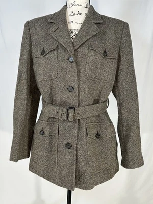 Chaqueta de safari de lana vintage Lauren Ralph Lauren talla 12 blazer con cinturón espiga Foto 1 de 4