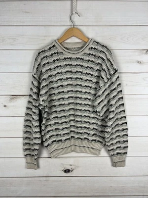 Vintage Jantzen Sweater Mens Medium Cream Black Knit Crewneck Pullover USA 90s - Image 1 of 4