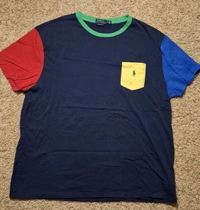 Polo Ralph Lauren Herren T-Shirt blau mehrfarbig Block klassische Passform Tasche marineblau XL - Bild 1 von 9