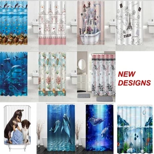 SHOWER CURTAIN 100% POLYESTER FABRIC MODERN DESIGNER WASHABLE + 12 HOOKS 180*180 - Picture 1 of 43