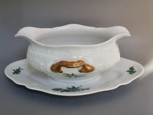 🌟Rosenthal Sanssouci Greenbrair Green Flowers Gravy Boat with Attached Stand🌟 - Picture 1 of 11