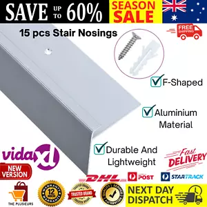 15 Pcs Stair Nosings Tread Edging Aluminium Silver Steps Edge Protection 134cm - Picture 1 of 13