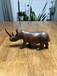 Vintage Hand Carved Solid Wooden African Rhinoceros Figurine Sculpture - Picture 1 of 9