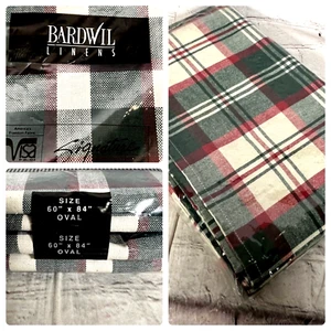 Vintage Bardwil  Plaid Tablecloth 60x84 Oval Holiday Red Green White NWT - Picture 1 of 5